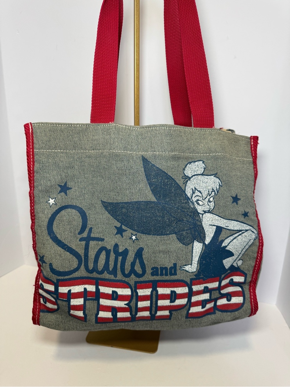 Disney Store Tinker Bell Stars and Stripes denim tote bag